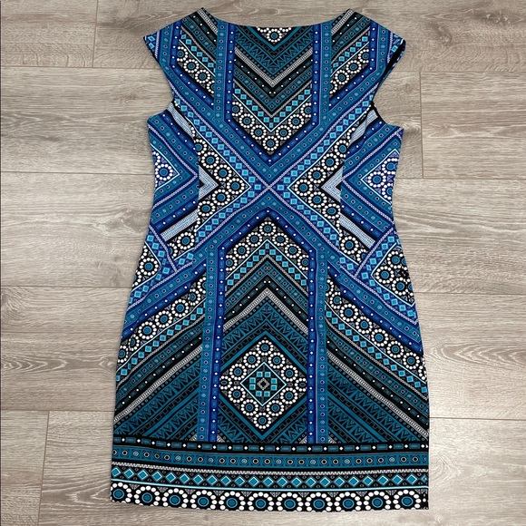London Style Collection Sleeveless Geometric Print Sheath Dress 14P - Picture 16 of 16